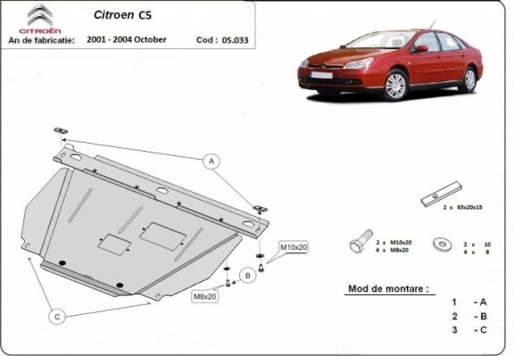 Steel skid plate for Citroen C5