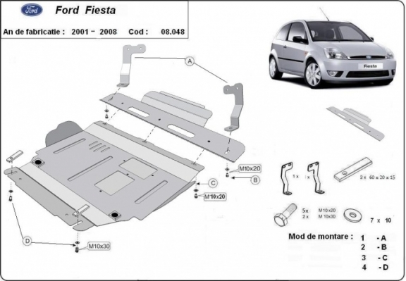 Steel skid plate for Ford Fiesta
