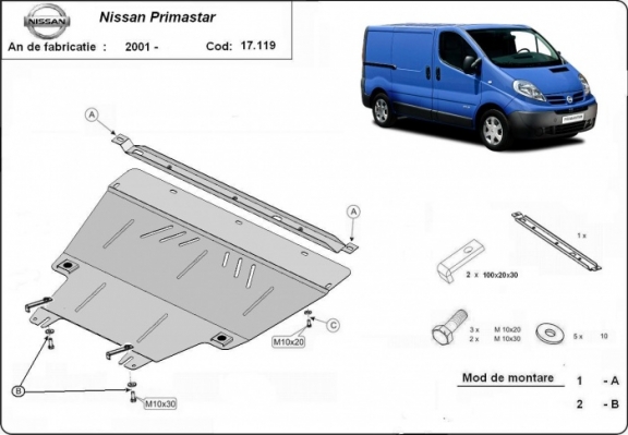 Steel skid plate for Nissan Primastar