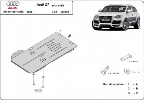 Steel gearbox skid plate for Audi Q7
