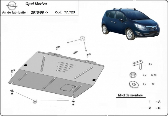 Steel skid plate for Opel Meriva B 