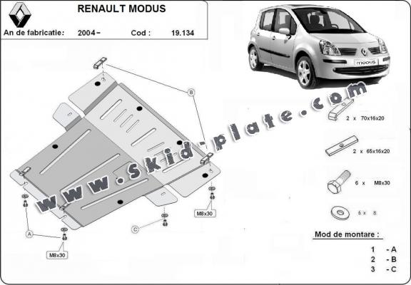 Steel skid plate for Renault Modus