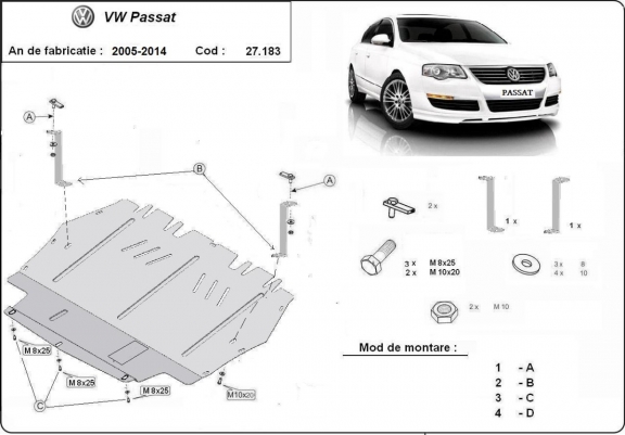 Steel skid plate for VW Passat B6