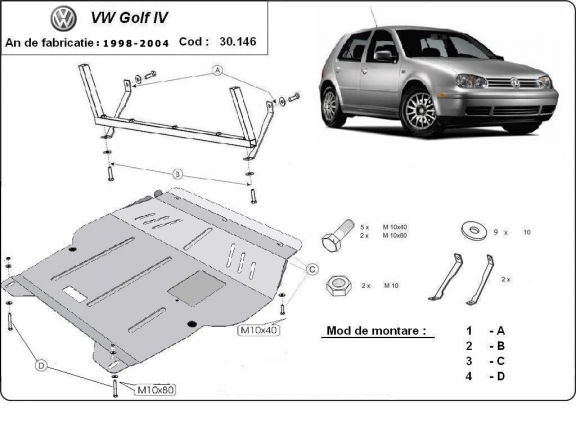 Steel skid plate for golf mk4