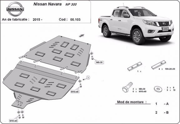 Steel gearbox skid plate for Nissan Navara NP300 - D23