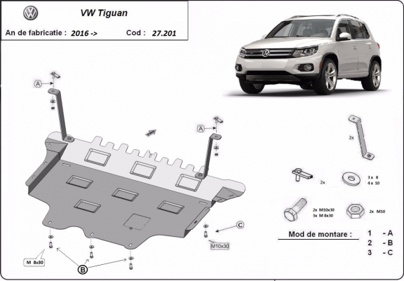 Steel skid plate for Vw Tiguan