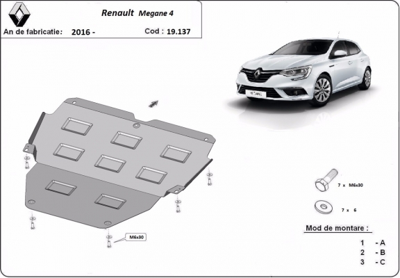 Steel skid plate for Renault Megane 4