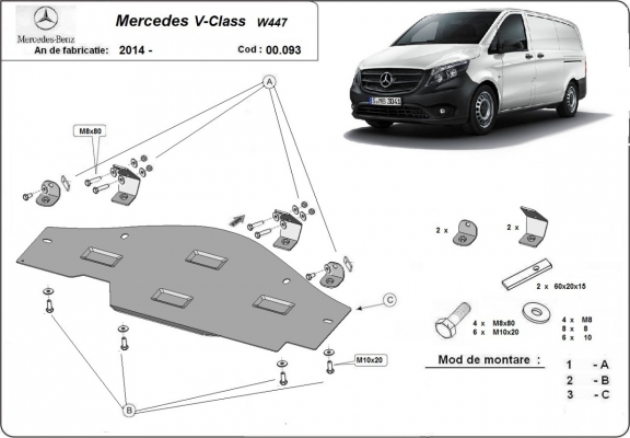 Steel skid plate for the protection of the Stop&Go system Mercedes V-Classe W447, 4x2, 1.6 D