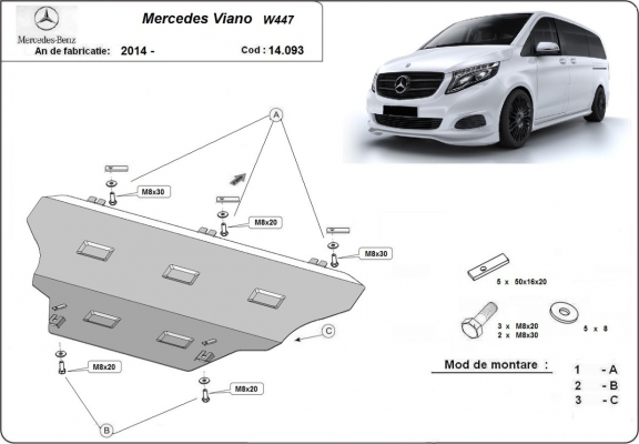 Steel skid plate for Mercedes Viano W447, 4x2, 1.6 D