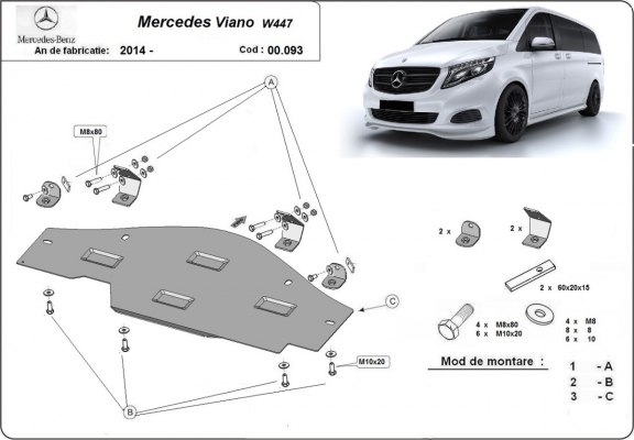 Steel skid plate for the protection of the Stop&Go system Mercedes Viano W447, 4x2, 1.6 D