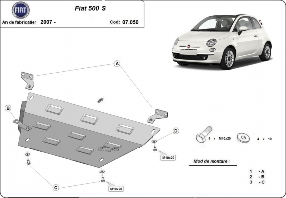 Steel skid plate for Fiat 500 S