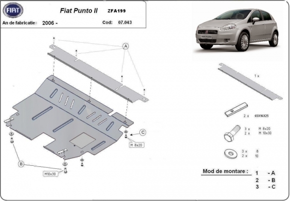 Steel skid plate for Fiat Punto 