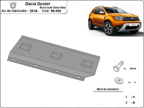 Steel front bumper plate for Dacia Duster