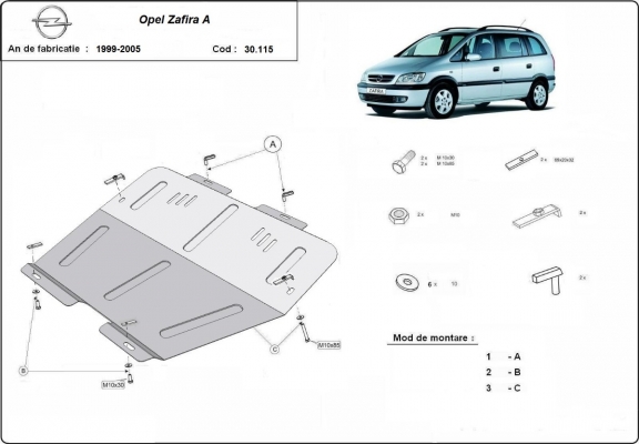 Steel skid plate for Opel Zafira A 