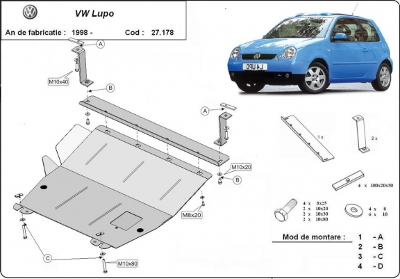 Steel skid plate for VW Lupo