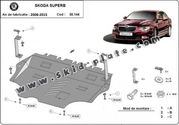 Steel skid plate for Skoda Superb 2