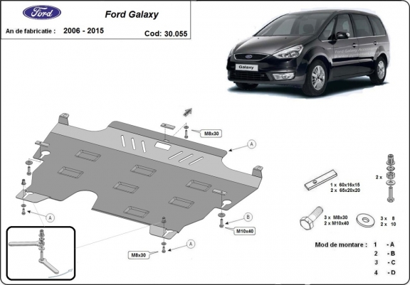 Steel skid plate for Ford Galaxy 2