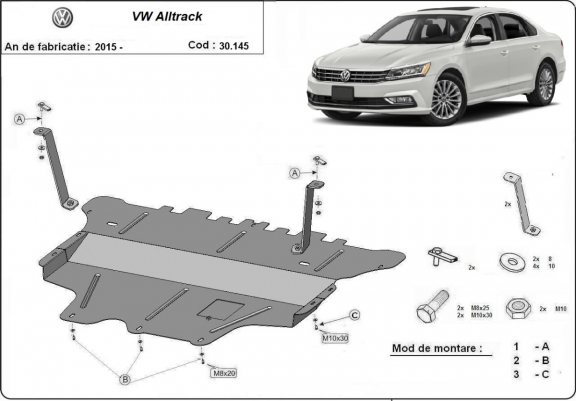 Steel skid plate for VW Passat Alltrack - manual gearbox
