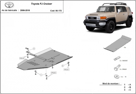 Steel gearbox skid plate for Toyota Fj Cruiser
