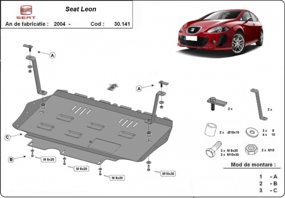Steel skid plate for Seat Leon Mk2