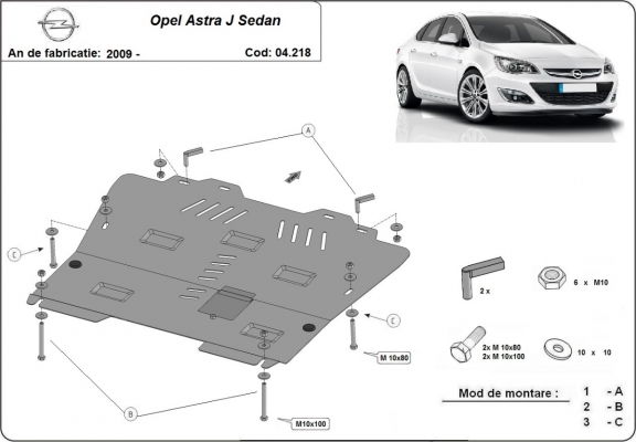 Steel skid plate for Opel Astra J Sedan
