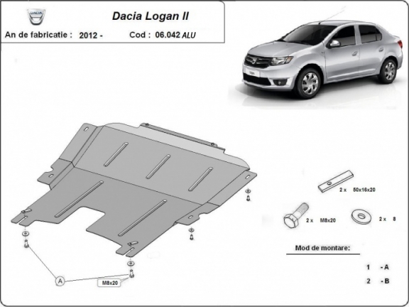 Aluminum skid plate for DACIA LOGAN 2