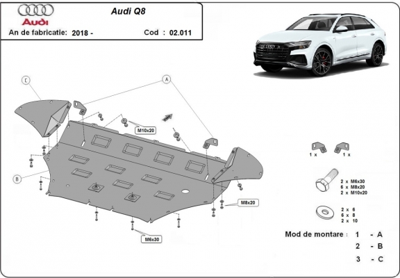 Steel skid plate for Audi Q8