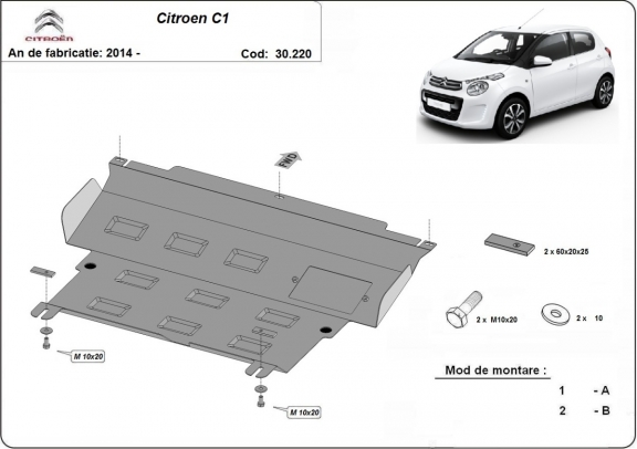 Steel skid plate for Citroen C1