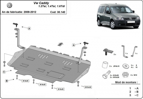 Steel skid plate for Volkswagen Caddy
