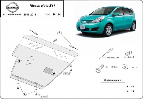 Steel skid plate for Nissan Note