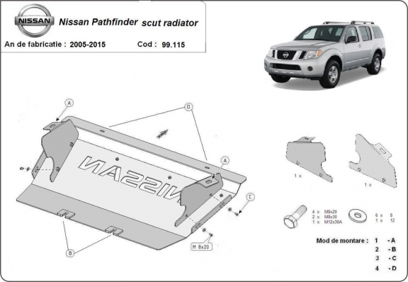 Steel radiator skid plate for Nissan Pathfinder