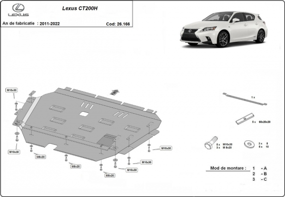 Steel skid plate for Lexus CT200H