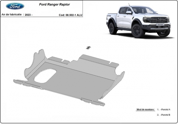 Aluminum skid plate for Ford Ranger Raptor