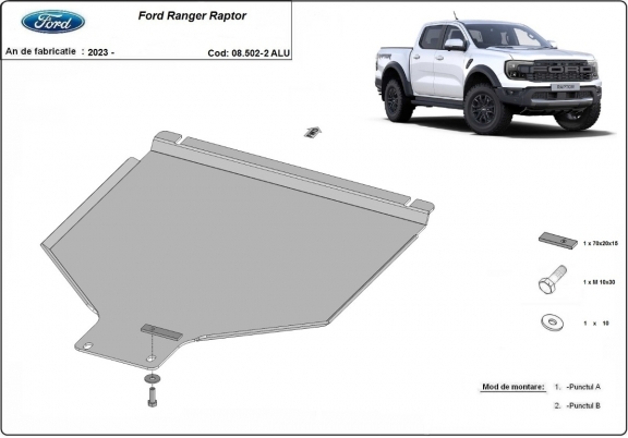 Aluminum gearbox skid plate for Ford Ranger Raptor