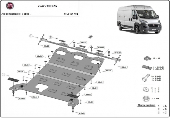 Steel skid plate for Fiat Ducato