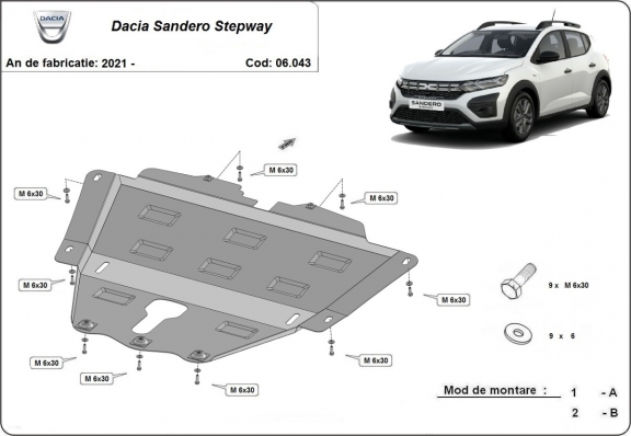 Steel skid plate for Dacia Sandero 3 Stepway