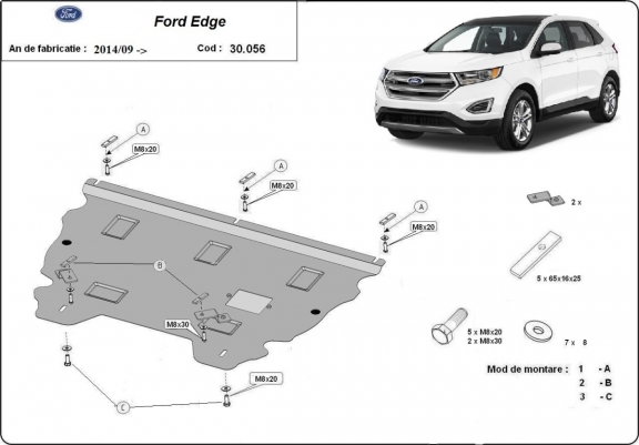 Steel skid plate for the protection of the engine and the gearbox for Ford Edge