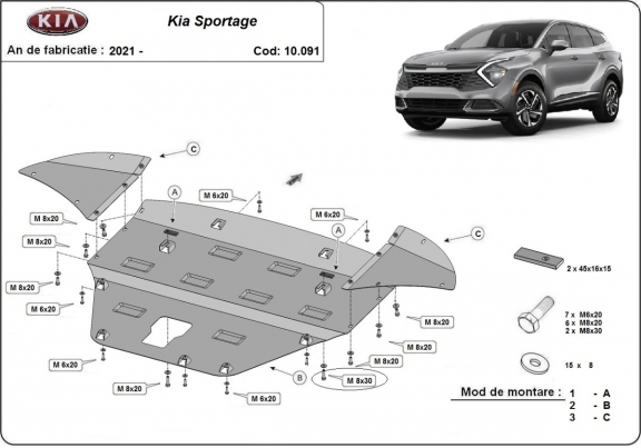 Steel skid plate for Kia Sportage