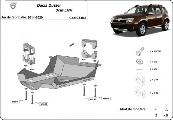 Steel EGR valve skid plate  for Dacia Duster