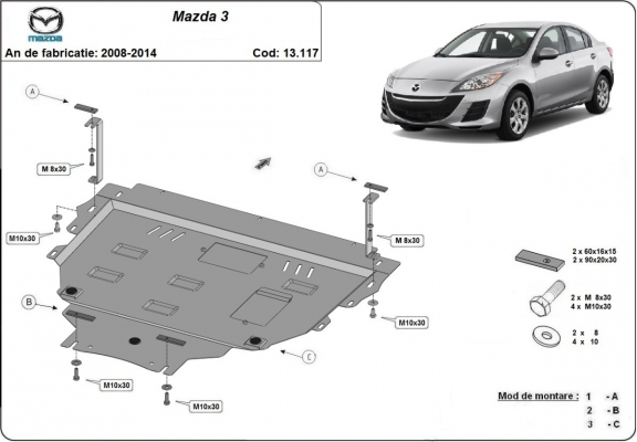 Steel skid plate for Mazda 3