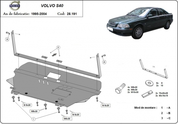 Steel skid plate for Volvo S40
