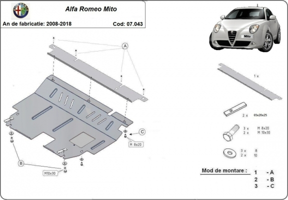 Steel skid plate for Alfa Romeo Mito