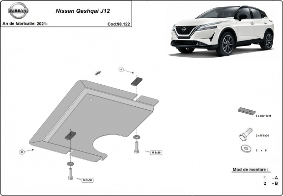 Steel diferential skid plate for Nissan Qashqai J12