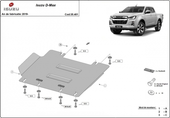 Steel skid plate for Isuzu D-Max