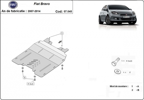 Steel skid plate for the protection of the engine and the gearbox for Fiat Bravo