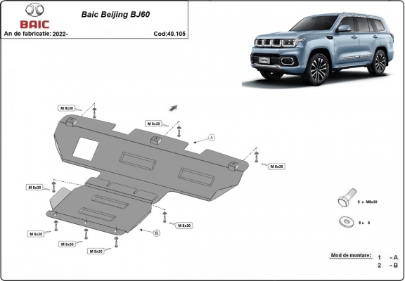 Steel skid plate for Baic Beijing BJ60