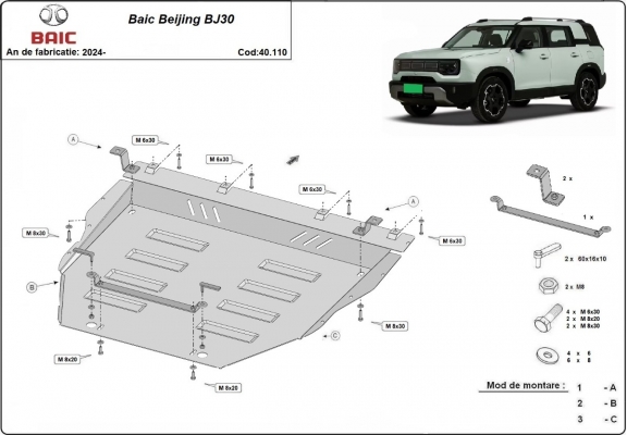 Steel skid plate for Baic Beijing BJ30