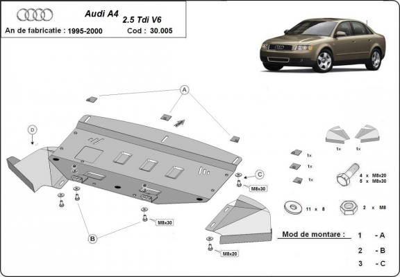 Steel skid plate for Audi A4  B5