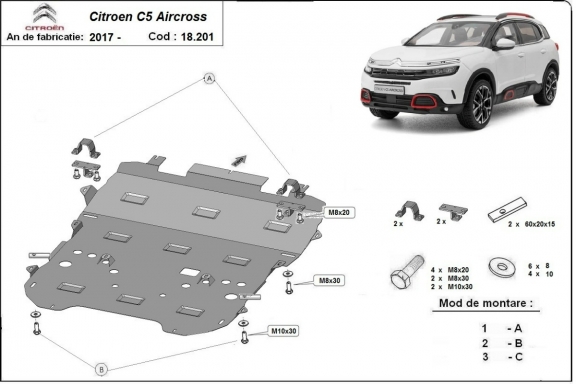Steel skid plate for Citroen C5 Aircross 