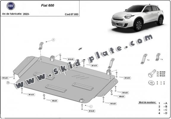 Steel skid plate for Fiat 600